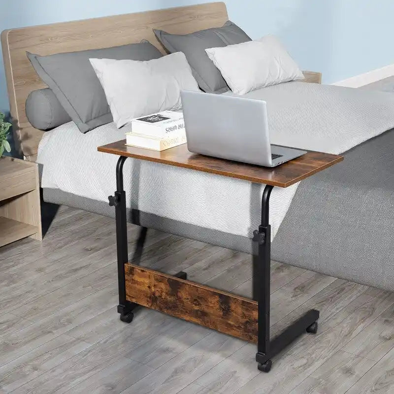 Mesa auxiliar retro marrón, ajustable en altura con ruedas, 1 persona, 2 tamaños
