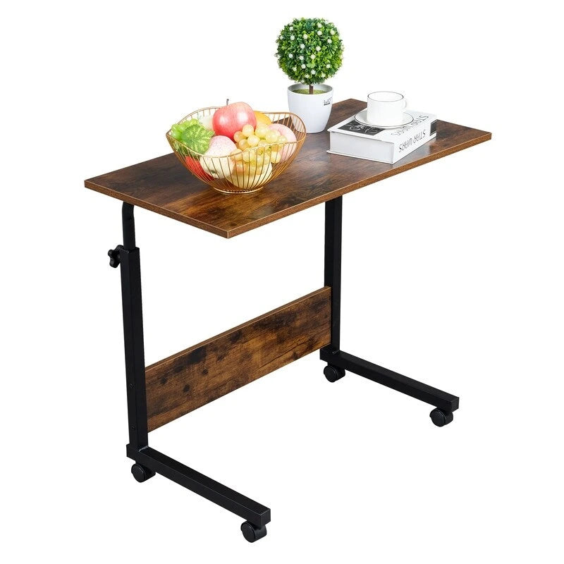 Mesa auxiliar retro marrón, ajustable en altura con ruedas, 1 persona, 2 tamaños