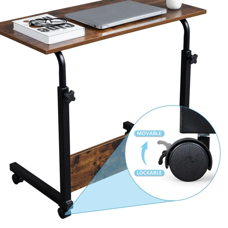 Mesa auxiliar retro marrón, ajustable en altura con ruedas, 1 persona, 2 tamaños