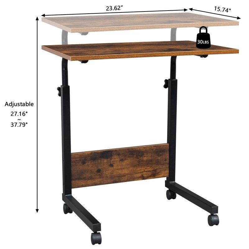 Mesa auxiliar retro marrón, ajustable en altura con ruedas, 1 persona, 2 tamaños