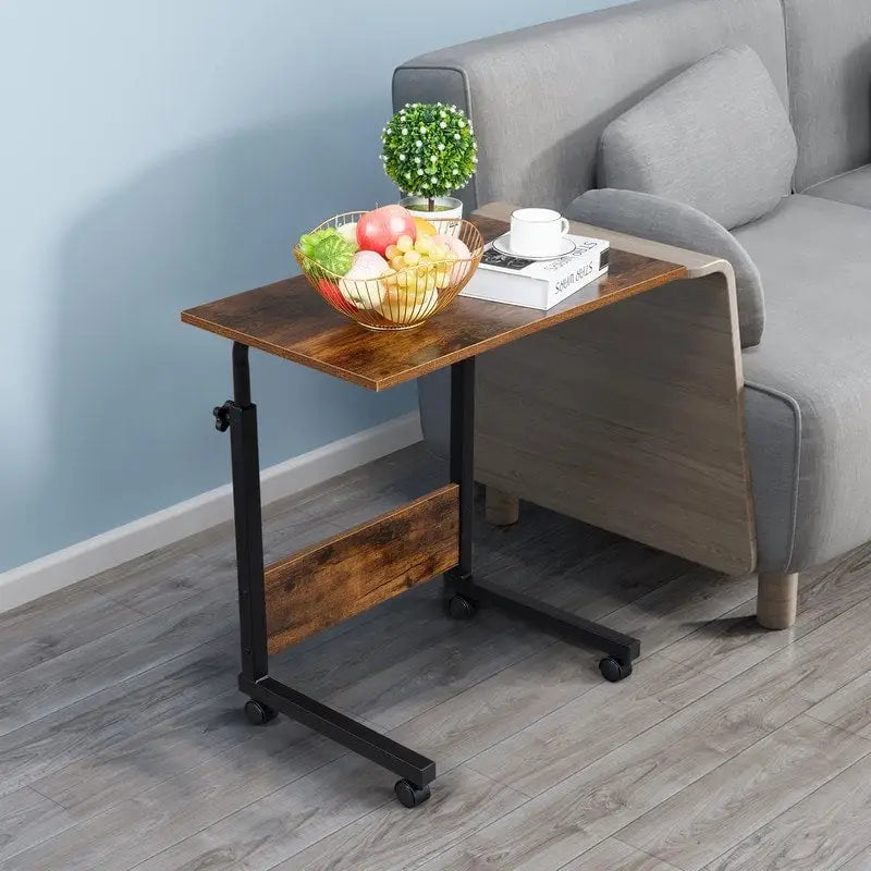 Mesa auxiliar retro marrón, ajustable en altura con ruedas, 1 persona, 2 tamaños
