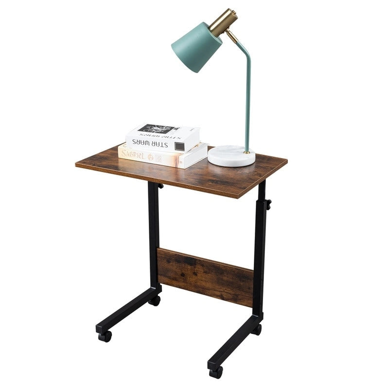 Mesa auxiliar retro marrón, ajustable en altura con ruedas, 1 persona, 2 tamaños