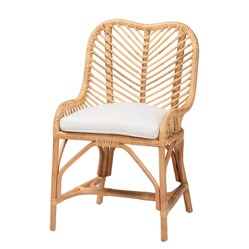 Silla de Comedor de Ratán Blanco y Marrón Natural, Estilo Bohemio, Asiento Individual