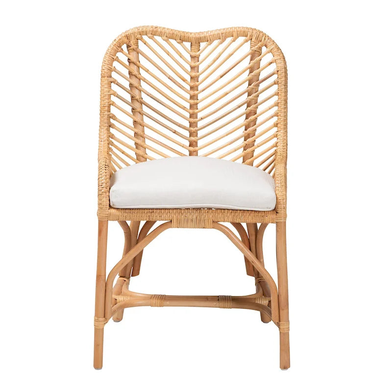 Silla de Comedor de Ratán Blanco y Marrón Natural, Estilo Bohemio, Asiento Individual