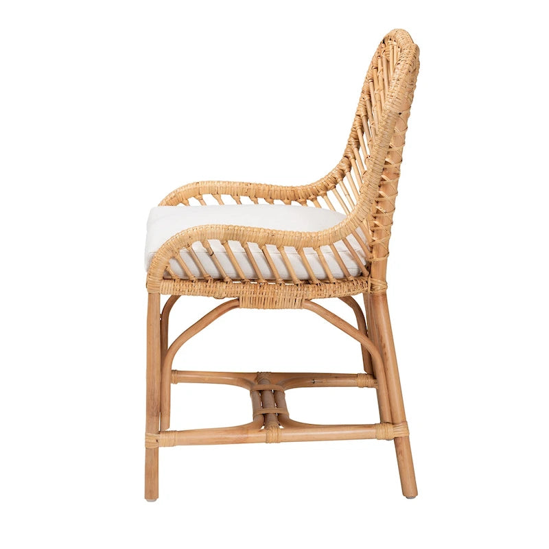 Silla de Comedor de Ratán Blanco y Marrón Natural, Estilo Bohemio, Asiento Individual