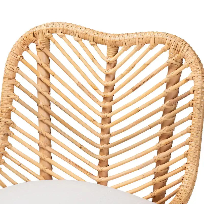 Silla de Comedor de Ratán Blanco y Marrón Natural, Estilo Bohemio, Asiento Individual