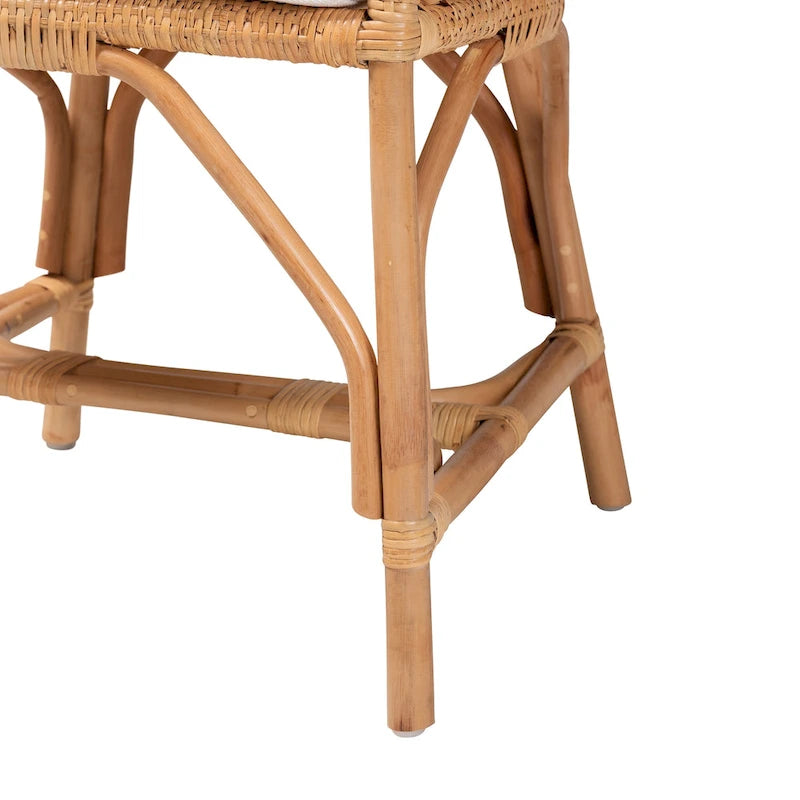 Silla de Comedor de Ratán Blanco y Marrón Natural, Estilo Bohemio, Asiento Individual
