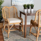 Silla de Comedor de Ratán Blanco y Marrón Natural, Estilo Bohemio, Asiento Individual
