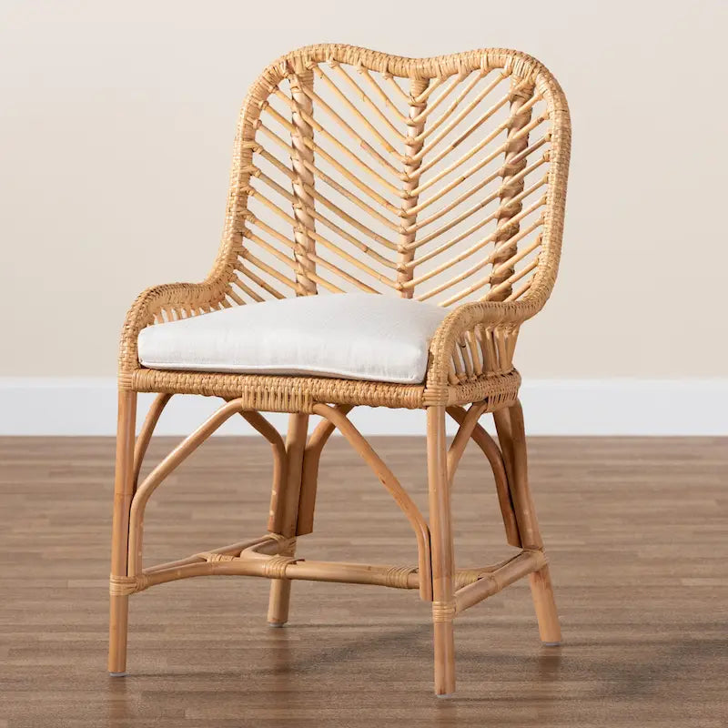 Silla de Comedor de Ratán Blanco y Marrón Natural, Estilo Bohemio, Asiento Individual