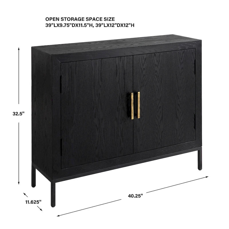 Mueble auxiliar de 2 puertas Dark Oak, Negro, con tapa de madera