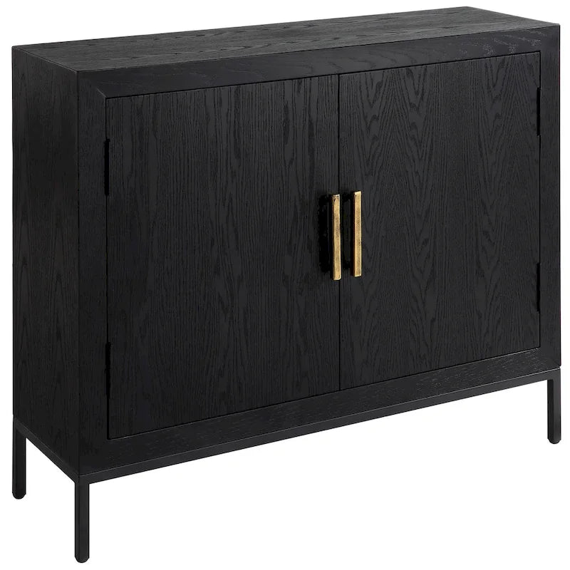 Mueble auxiliar de 2 puertas Dark Oak, Negro, con tapa de madera