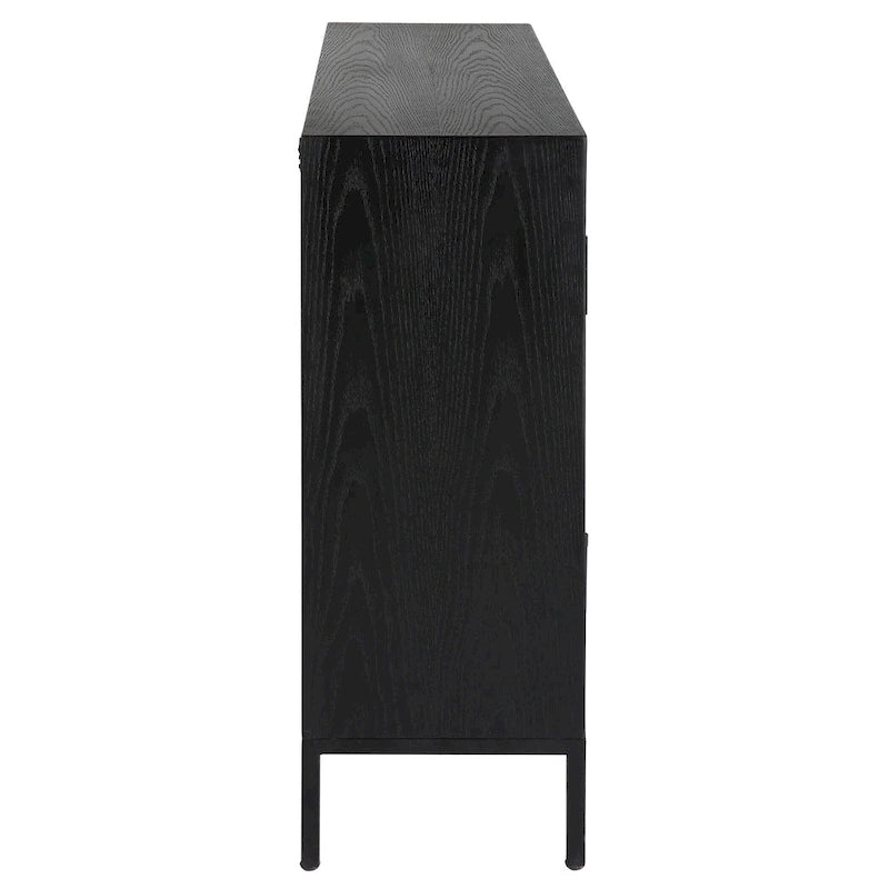 Mueble auxiliar de 2 puertas Dark Oak, Negro, con tapa de madera