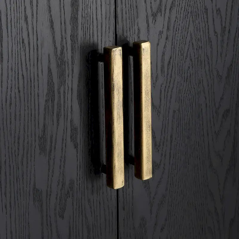 Mueble auxiliar de 2 puertas Dark Oak, Negro, con tapa de madera