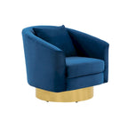 Sillón giratorio tapizado en terciopelo azul marino, base dorada, un asiento