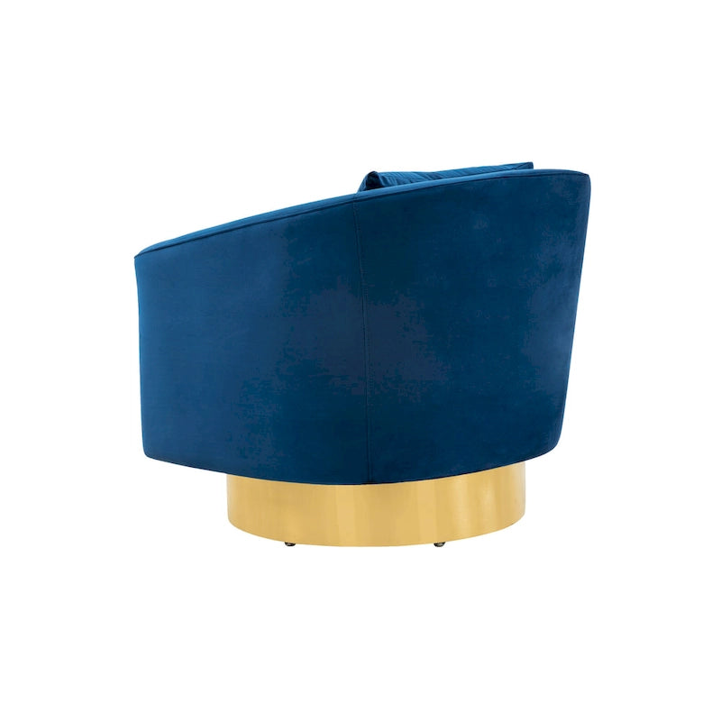 Sillón giratorio tapizado en terciopelo azul marino, base dorada, un asiento