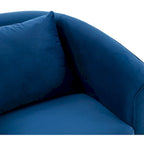 Sillón giratorio tapizado en terciopelo azul marino, base dorada, un asiento