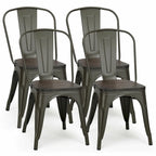 Silla de comedor de metal y madera de olmo, apilable, juego de 4