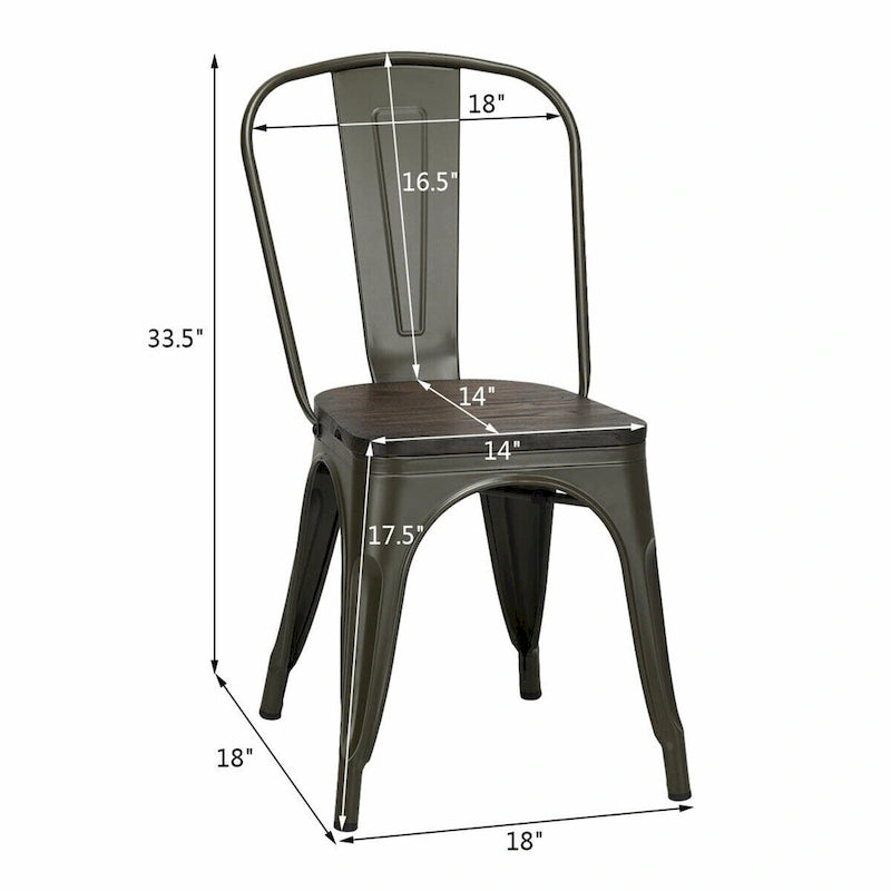 Silla de comedor de metal y madera de olmo, apilable, juego de 4
