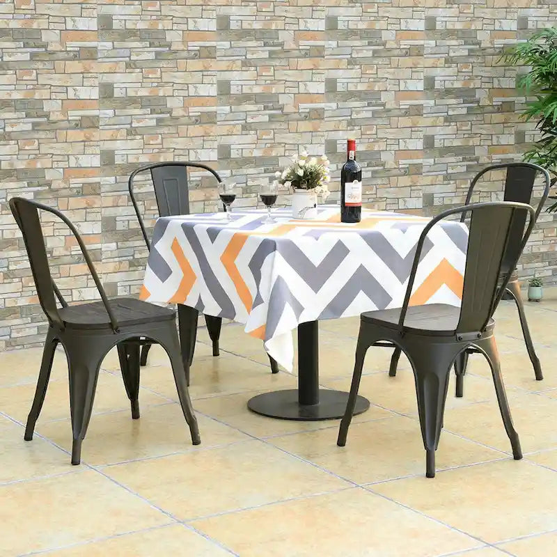Silla de comedor de metal y madera de olmo, apilable, juego de 4