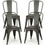 Silla de comedor de metal y madera de olmo, apilable, juego de 4