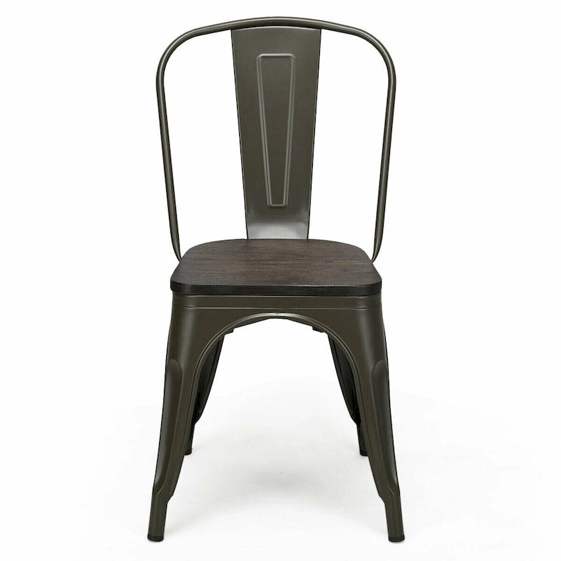 Silla de comedor de metal y madera de olmo, apilable, juego de 4