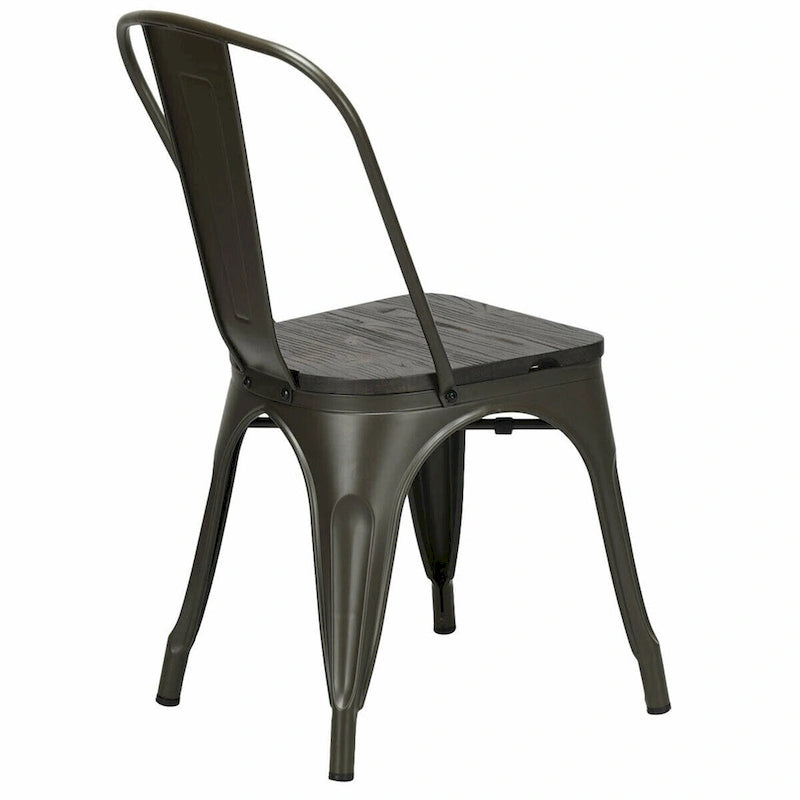 Silla de comedor de metal y madera de olmo, apilable, juego de 4
