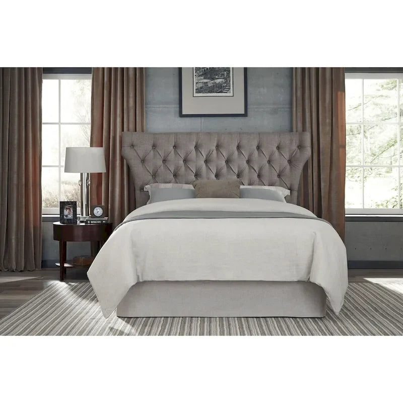 Cama tapizada con botones, de lino gris, con almacenaje, para 2 personas