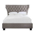 Cama tapizada con botones, de lino gris, con almacenaje, para 2 personas