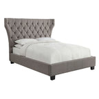 Cama tapizada con botones, de lino gris, con almacenaje, para 2 personas