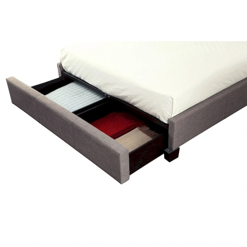 Cama tapizada con botones, de lino gris, con almacenaje, para 2 personas