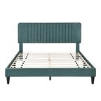 Cama de plataforma tapizada en terciopelo verde/gris, tamaños matrimonial y queen, no necesita somier, para 2