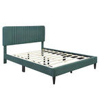 Cama de plataforma tapizada en terciopelo verde/gris, tamaños matrimonial y queen, no necesita somier, para 2