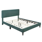 Cama de plataforma tapizada en terciopelo verde/gris, tamaños matrimonial y queen, no necesita somier, para 2