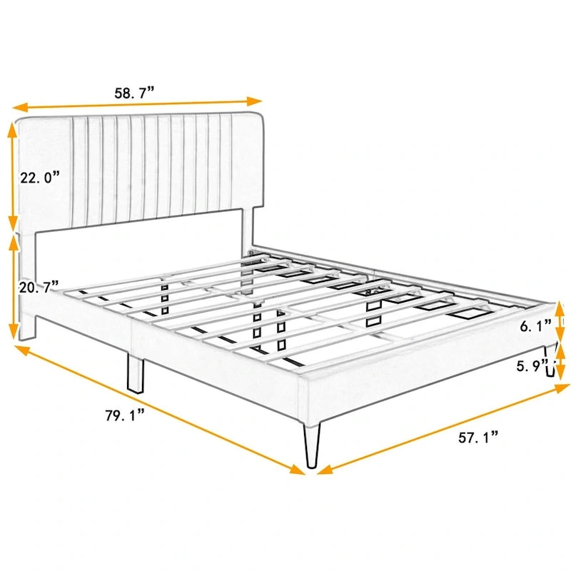 Cama de plataforma tapizada en terciopelo verde/gris, tamaños matrimonial y queen, no necesita somier, para 2