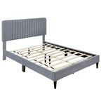 Cama de plataforma tapizada en terciopelo verde/gris, tamaños matrimonial y queen, no necesita somier, para 2