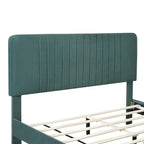 Cama de plataforma tapizada en terciopelo verde/gris, tamaños matrimonial y queen, no necesita somier, para 2
