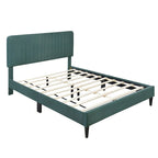 Cama de plataforma tapizada en terciopelo verde/gris, tamaños matrimonial y queen, no necesita somier, para 2