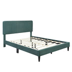 Cama de plataforma tapizada en terciopelo verde/gris, tamaños matrimonial y queen, no necesita somier, para 2
