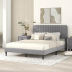 Cama de plataforma tapizada en terciopelo verde/gris, tamaños matrimonial y queen, no necesita somier, para 2