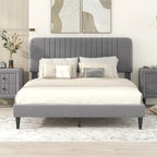 Cama de plataforma tapizada en terciopelo verde/gris, tamaños matrimonial y queen, no necesita somier, para 2