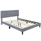Cama de plataforma tapizada en terciopelo verde/gris, tamaños matrimonial y queen, no necesita somier, para 2