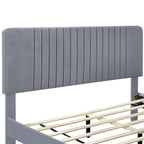 Cama de plataforma tapizada en terciopelo verde/gris, tamaños matrimonial y queen, no necesita somier, para 2