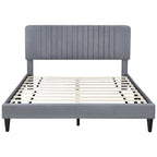 Cama de plataforma tapizada en terciopelo verde/gris, tamaños matrimonial y queen, no necesita somier, para 2
