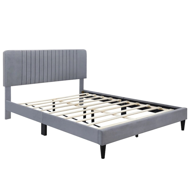 Cama de plataforma tapizada en terciopelo verde/gris, tamaños matrimonial y queen, no necesita somier, para 2