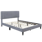 Cama de plataforma tapizada en terciopelo verde/gris, tamaños matrimonial y queen, no necesita somier, para 2