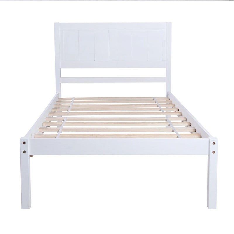 Cama plataforma individual blanca/gris con cabecero