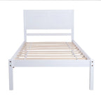 Cama plataforma individual blanca/gris con cabecero