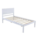 Cama plataforma individual blanca/gris con cabecero
