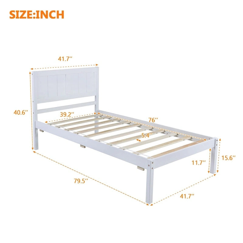Cama plataforma individual blanca/gris con cabecero