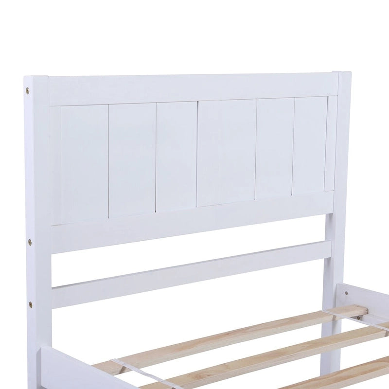Cama plataforma individual blanca/gris con cabecero